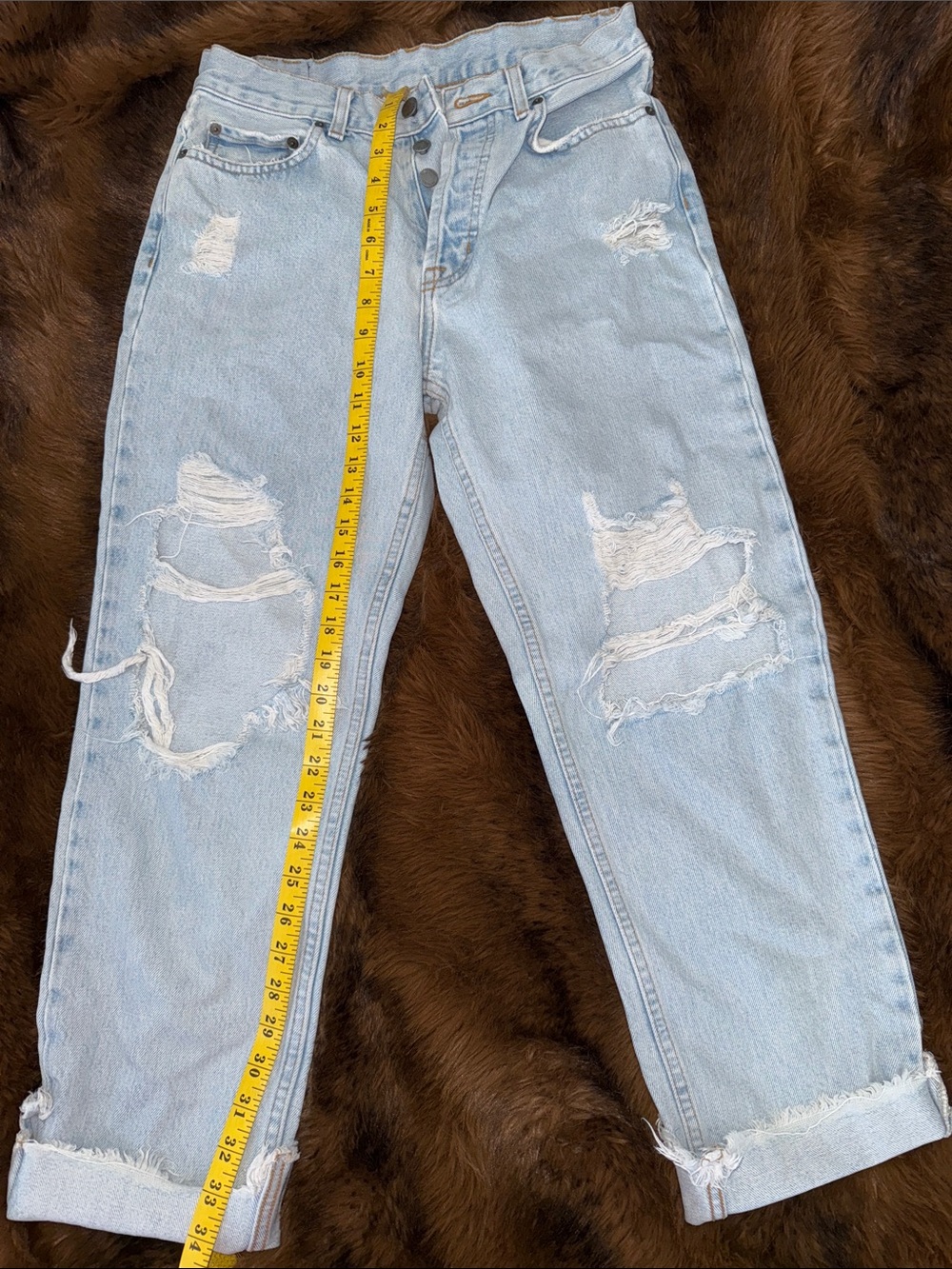 Light Wash Distressed Boyfriend Jeans with Rolled Hem